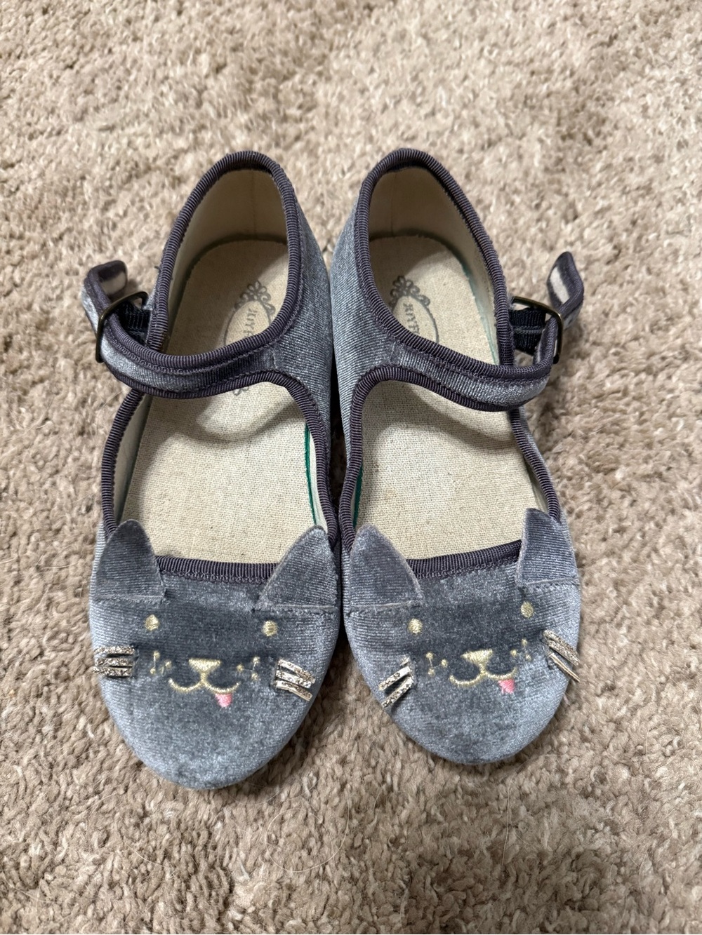 Girls' Gray Cat Face Mary Jane Flats